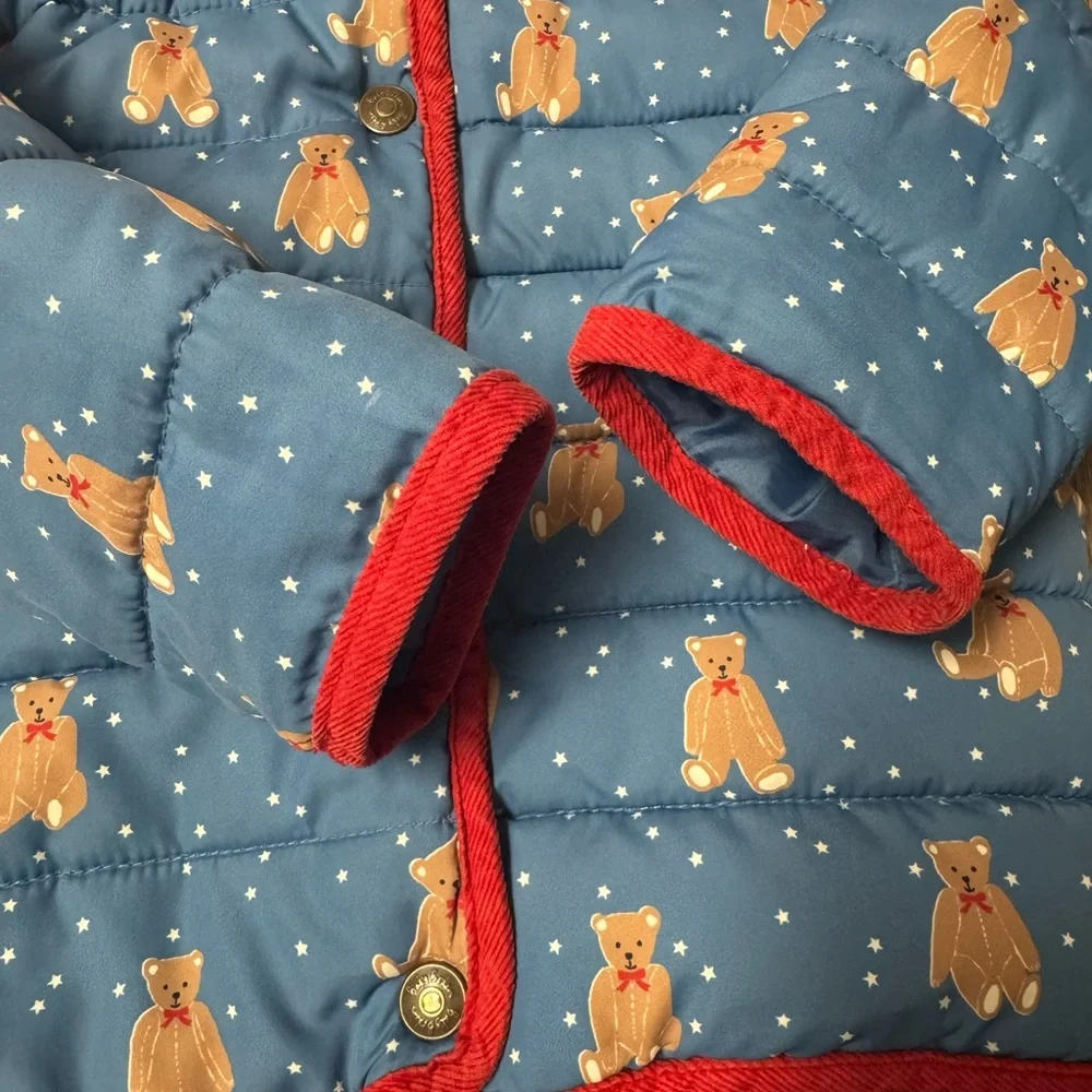 Baby Boden Blue Teddy Bear Lined Coat with Red Trim size 18/24m - Picture 4 of 5